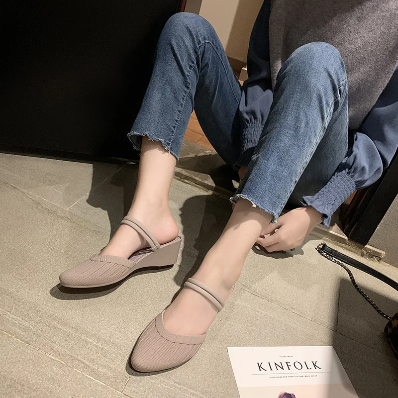 

Spring New Products Double Purpose Sandals Versitile Fashion Slanted Heel Closed-toe Plastic Anti-slip Jelly Women's Sandals