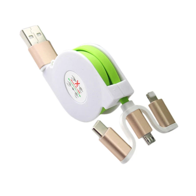 3 в 1 Выдвижной Usb type C кабель зарядного устройства для samsung Android Iphone, зеленый