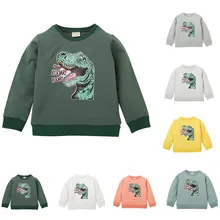 Для подростков, детей мальчиков и девочек Блузка с длинными рукавами с изображением динозавра из мультфильма с буквенным принтом топы и толстовка верхняя одежда; пуловер из хлопка, детская одежда