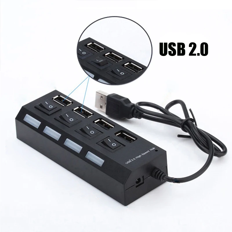1 шт. черный 4 вспомогательное устройство для USB 2,0 адаптер сплиттер розетка пластиковые части для компьютера