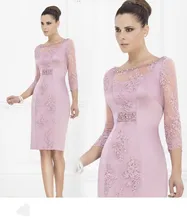 

Cheap 2021 Knee Length pink Purple With Lace Evening Gowns Sequins vestido de festa Sheath plus short Mother of Bride Dresses