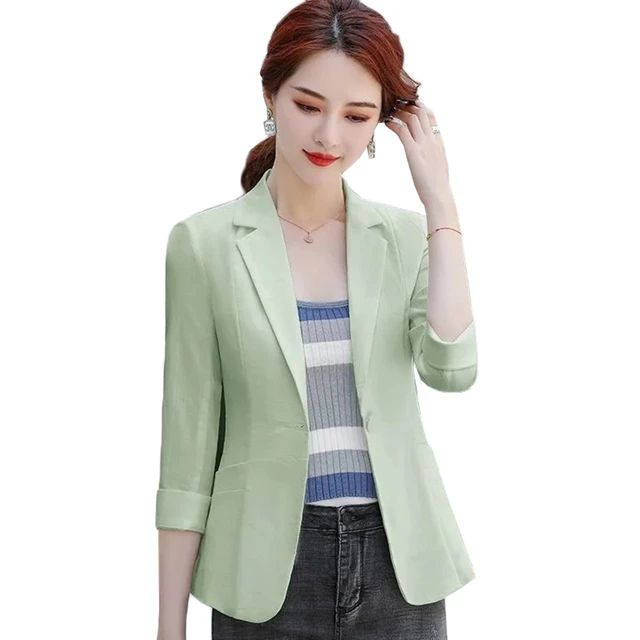 Women's Suit Jacket Summer Fashion Seven-point Sleeve Office Ladies Casual  Suit Short Stripe Blazer Feminina 5XL W100 - AliExpress