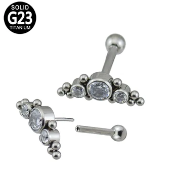 

G23 Titanium Lip Stud Rings Push in 3 CZ Blaze Set Clustered Tribal Beads Tops Ear Cartilage Tragus Labret Helix Earring Jewelry