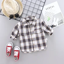 Детские плед-рубашки, лидер продаж, модная детская рубашка с длинными рукавами и карманами на пуговицах для мальчиков и девочек повседневные блузы с отложным воротником