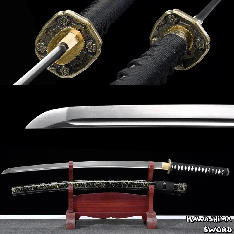 41Inches-Real Sword 1060 Высокоуглеродистая сталь полная острота Тан готовая к резке-японская катана-черный/золотой