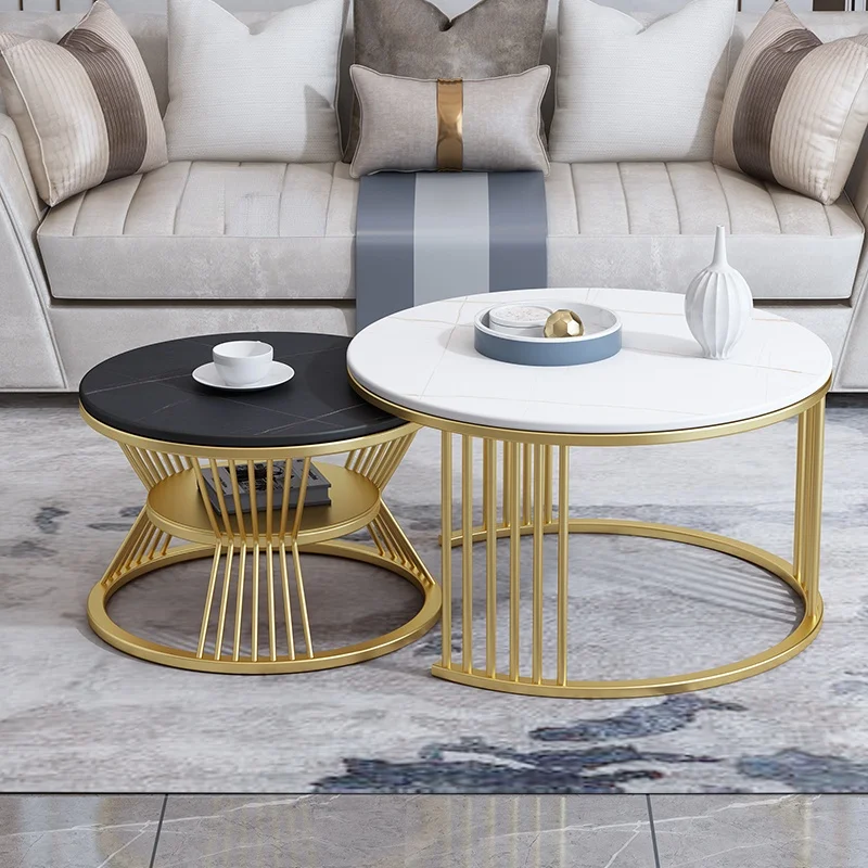 Circular double Marble top Convertible Coffee Table 1