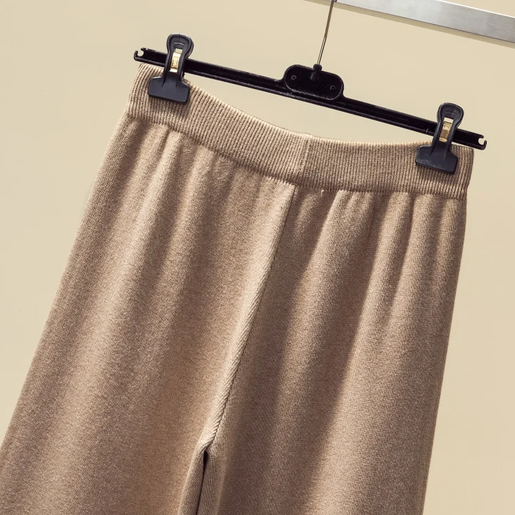 Плотные трикотажные брюки женские эластичные с высокой талией на шнуровке широкие брюки женские Осень Зима теплые свитера брюки для женщин