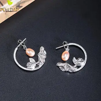 

Silver 925 Jewelry Natural Pearl Lotus Circle Earrings For Women Original China Ethnic Style Female Birthday Gift Flyleaf