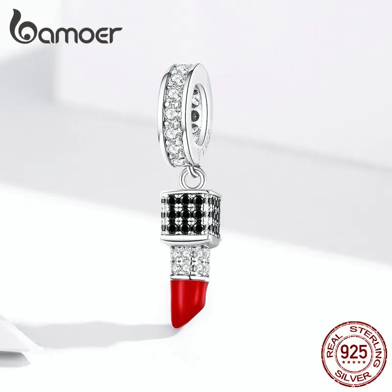 Bamoer Стерлинговое Серебро 925 прозрачный CZ ослепительный кулон для помады Шарм для женщин серебряный браслет или ожерелье SCC1392