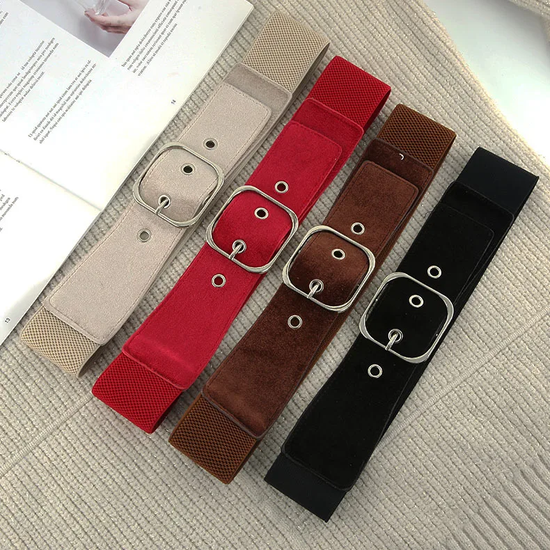 Suede Belts Women\'s Autumn Winter Coat Belts Strong Color Wild Style Waist Band Pin Buckle Wrapped Flannel Vintage Belts