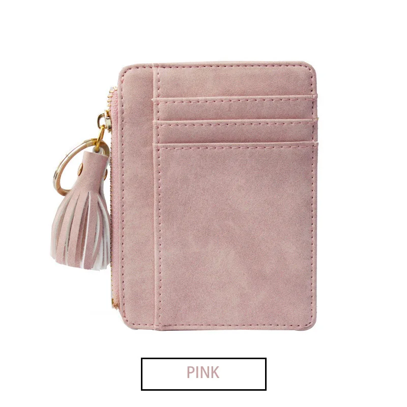 Женские мини-кошельки из нубука с кисточками, винтажные женские маленькие кошельки, женские тонкие кошельки для кредитных карт, розовые портмоне - Цвет: pink