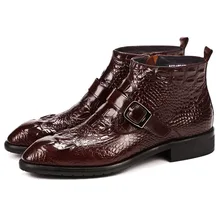 Luxury Men Designer Boots Men Shoe Italian Genuine Leather High Quality Cow Leather Hasp Crocodile Pattern Ankle Boots