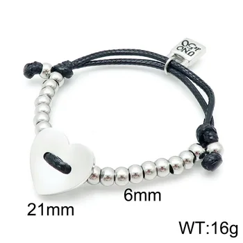 

Fashion Women Men Silver Color Gold Steel Heart Circle Lock key UNO de50 Weave Black Rope Adjustable Bracelet Jewelry