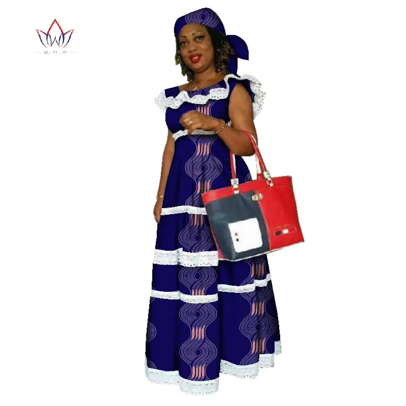 Африканские платья русалки для женщин, африканская вышивка, Базен, платье Дашики, хлопок, Женская кружевная одежда с круглым вырезом, натуральная WY2320 - Цвет: 22