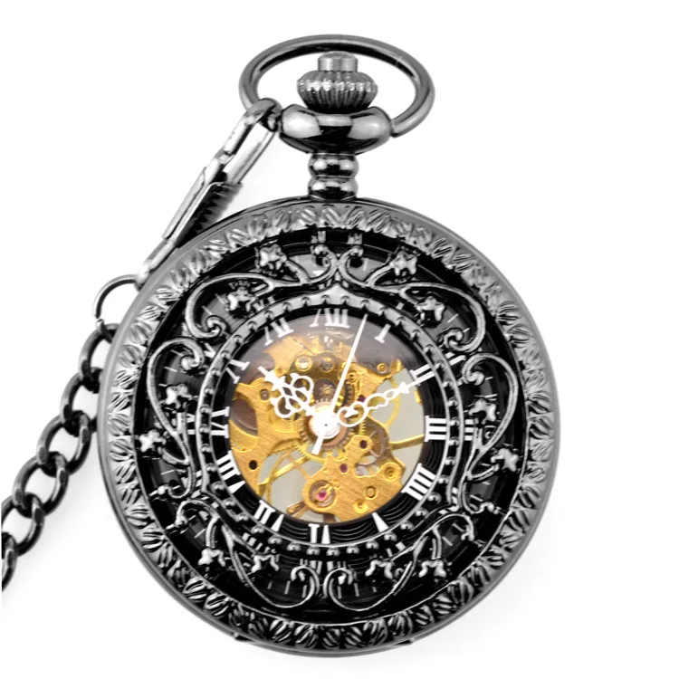 

Fob Chain 37.5CM Mechanical Pocket Watches Dial with Bronze Golden Fashion & Casual Retro Steampunk Hollow Retro Skeleton