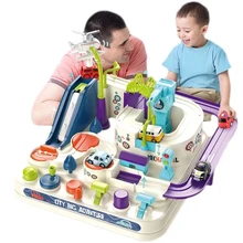 

4 Cars Rail Car Train Track Toys for Kids Montessori Boys Girls Xmas Gifts Racing Cars Mechanical Adventure Brain Table Game