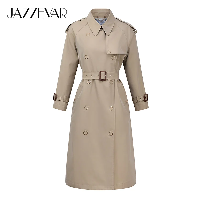 Koop JAZZEVAR 2019 Nieuwe collectie herfst trenchcoat vrouwen losse kleding bovenkleding hoge kwaliteit double breasted vrouwen lange jas 9024