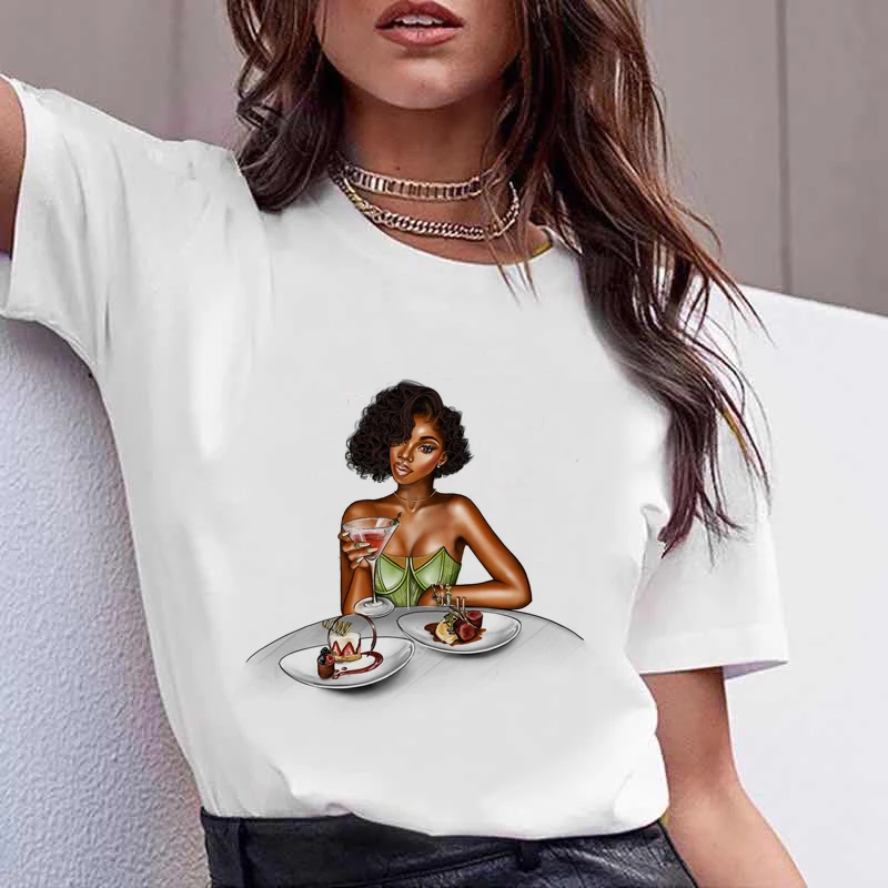 

Melanin Poppin Shirt vogue t shirt women African Curly Hair girl printed tshirt femme tee shirt harajuku clothes female t-shirt