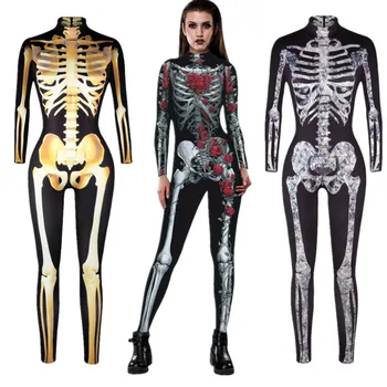 

Skull Skeleton Jumpsuit Catsuit Sexy Cosplay Costumes Halloween Women Bodysuit Fancy Dress