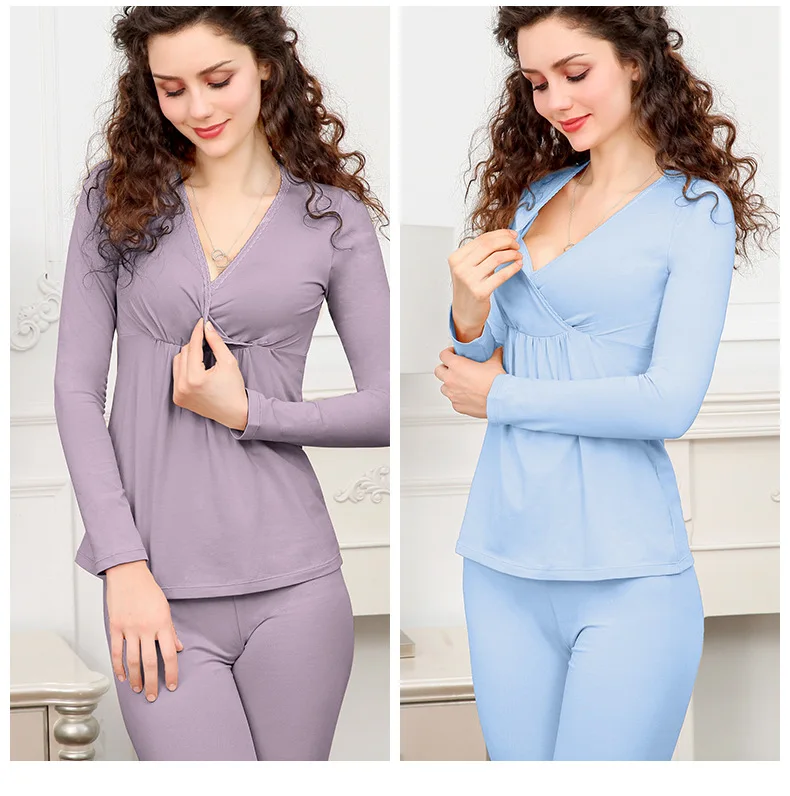 Одежда для кормления для беременных Хлопковая пижама; пижамный комплект для беременных, с длинным рукавом, топы и штаны, одежда для сна, ночная рубашка