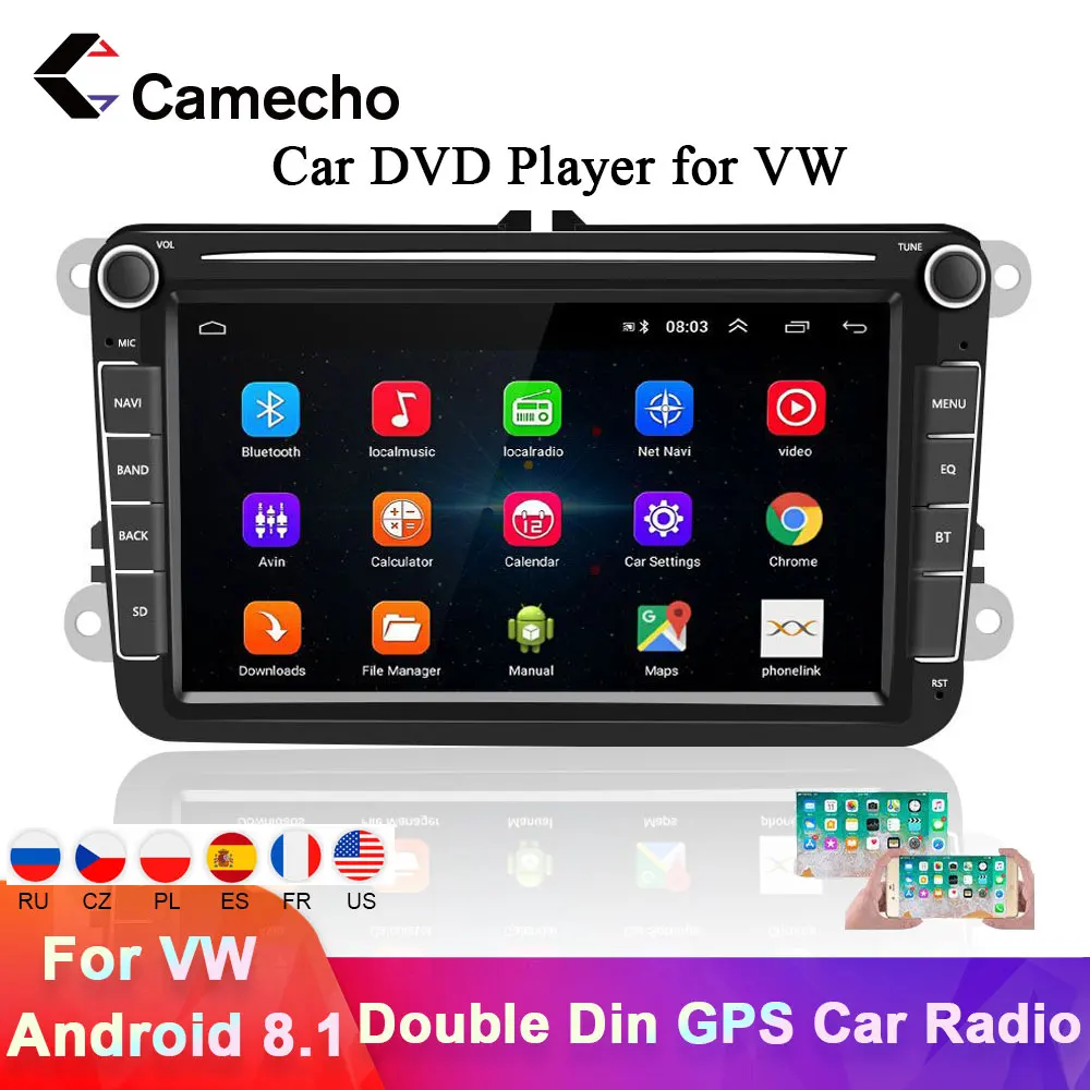 Автомагнитола Camecho 2din GPS Android 8 1 для VW/Volkswagen/Golf 4 5/Polo/Tiguan/Passat/b7/b6/leon/Skoda/Seat/Octavia