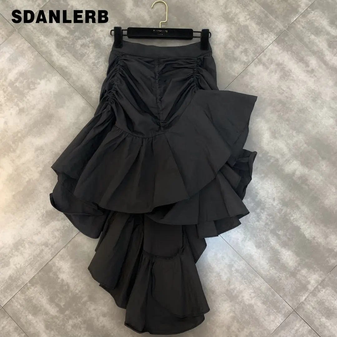 Women Skirt New Drawstring Elastic Irregular Ruffle Little Woman Fashion Show Skirt Womens Skirt Lotus Skirts