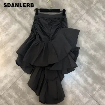 

Women Skirt New Drawstring Elastic Irregular Ruffle Little Woman Fashion Show Skirt Womens Skirt Lotus Skirts