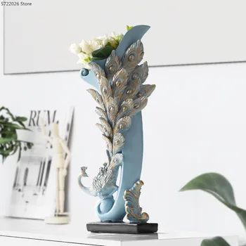 

Creative Nordic resin decoration peacock flower arrangement dried vase modern living room desktop decoration crafts wedding gift