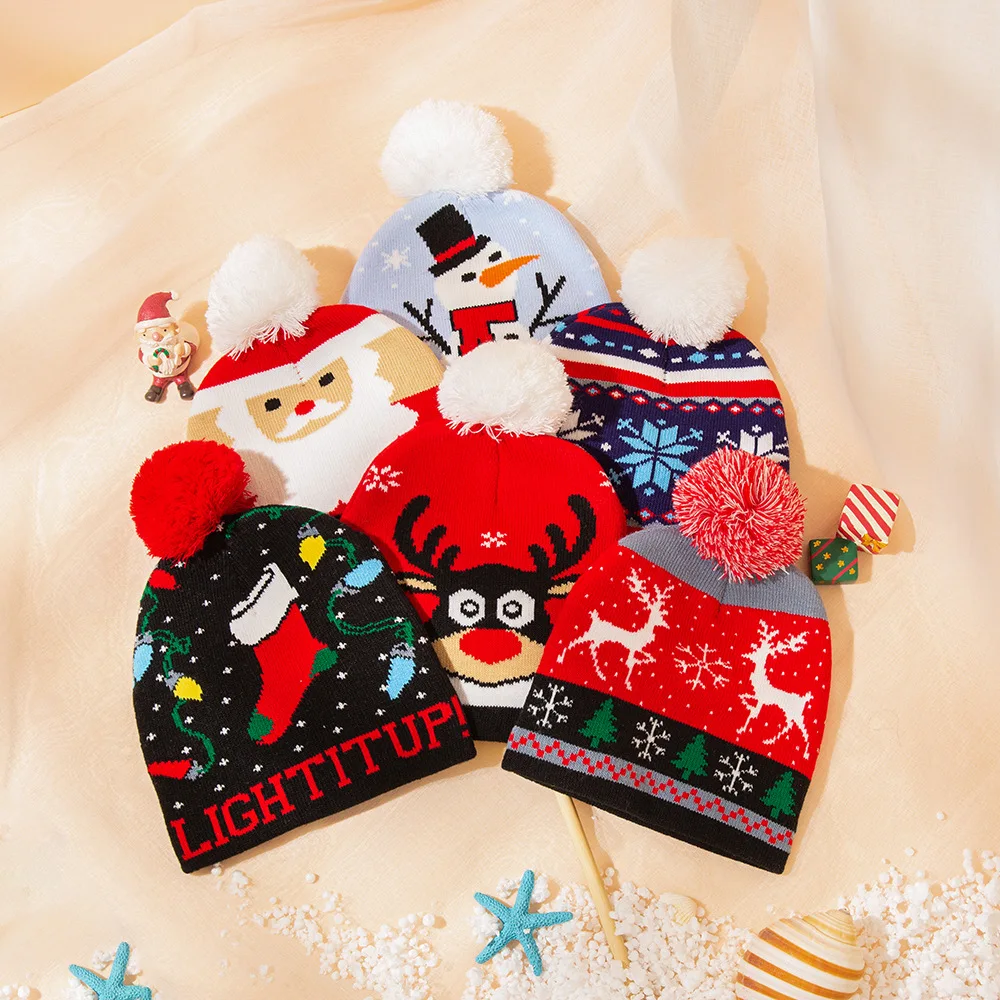 

2020 HOT Christmas Hat Santa Claus Snowflake Knitted Warm Cap For Kids Adults New Year Christmas Decor Ornaments Gifts