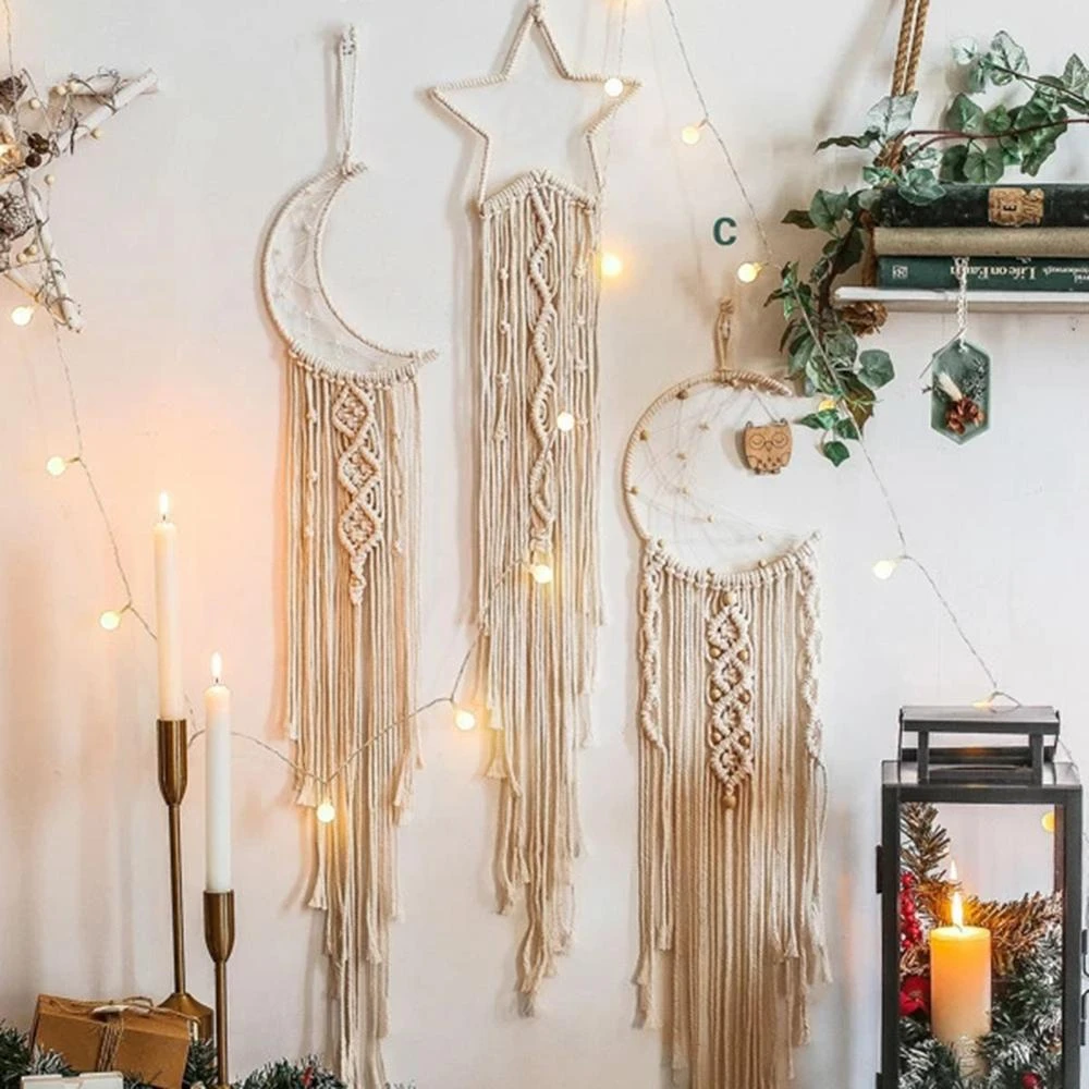 Attrape Reve En Macrame Avec Lune Nordique Decoration Murale Pour Chambre De Bebe Ou D Enfant Style Boho Aliexpress Maison Animalerie