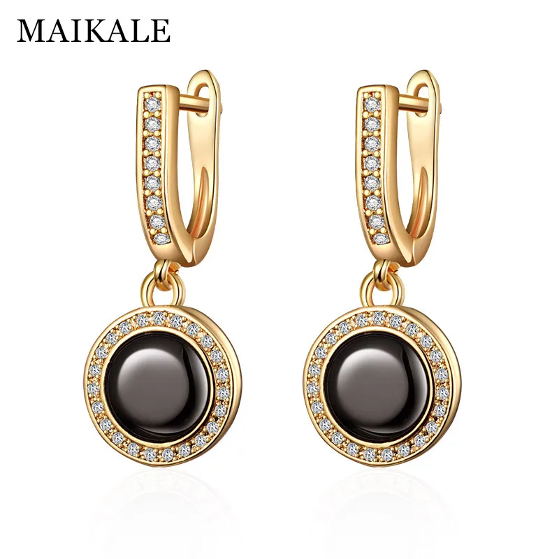 

MAIKALE Classic Ceramic Drop Earrings CZ High Quality Copper Zirconia Plated Gold Silver Round Earrings for Women Jewelry Gifts