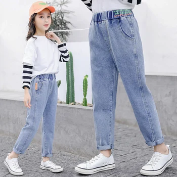 

INS girls jeans 4-13 years old Cotton washed kids jeans Korean jeans long pants children's clothing girls ripped jeans