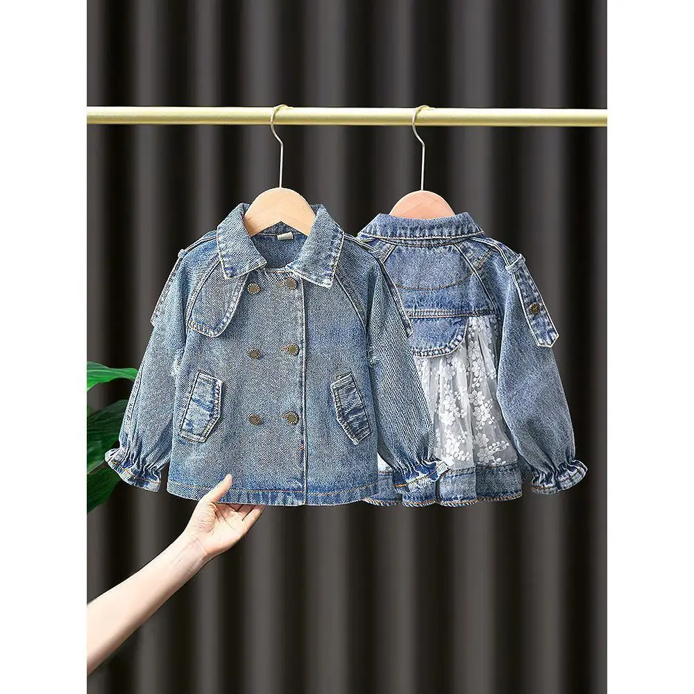 Spring Children's Denim Jackets Girl Jean Embroidery Jackets Girls Kids clothing baby Lace coat Casual outerwear Windbreaker fleece coats