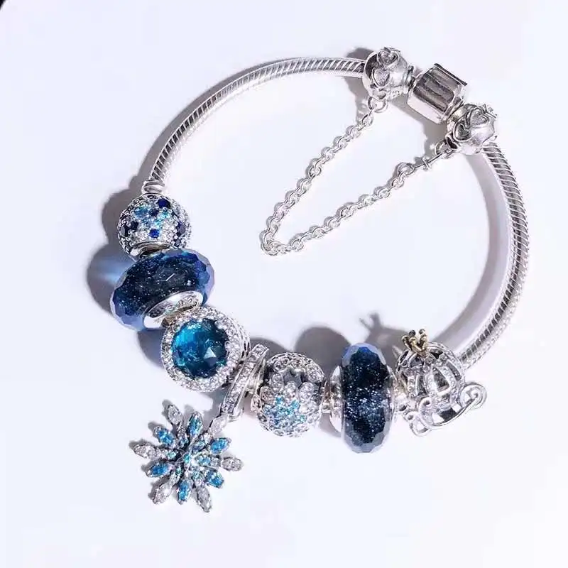 

Kaliyah Store High Quality 1:1 100% 925 Pure Silver Blue Crystal Flower Bracelet Gift First Choice Free Of Charge