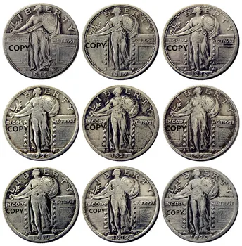

US A set of(1916-1924)P/S 9PCS Standing Liberty Quarter Silver Plated Copy Coin