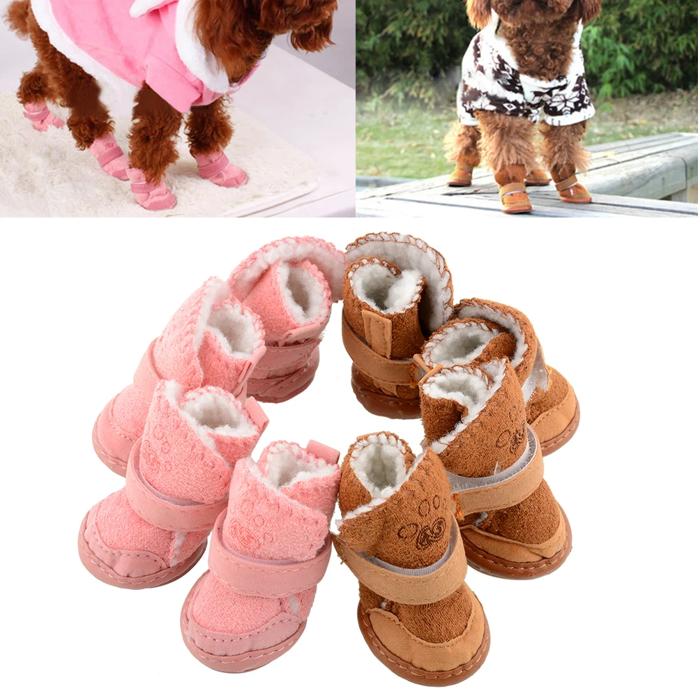 2 цвета Симпатичные; теплая нескользящая обувь для маленьких мальчиков; для домашних животных собак Женские зимние ботинки для маленький щенок
