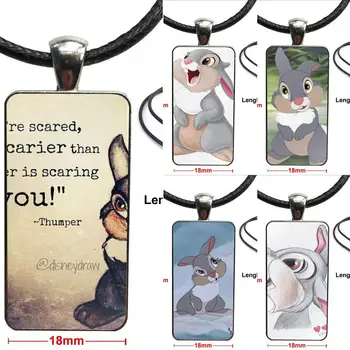 

Bambi Thumper For Woman Vintage Statement Necklace With Steel Plated Glass Cabochon Choker Long Pendant Rectangle Necklace