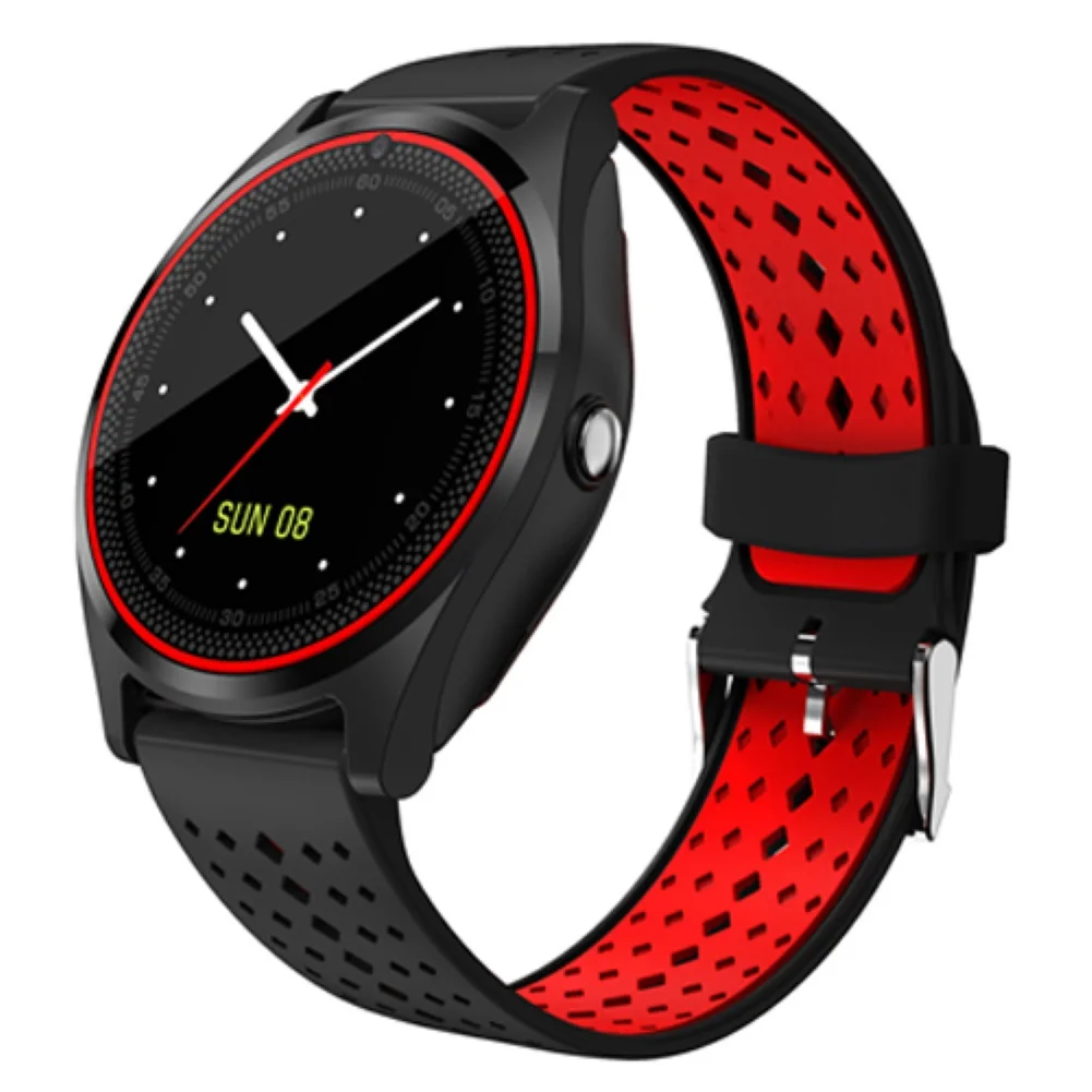 V9, 1,22 дюймов, сенсорный экран, Bluetooth, Смарт-часы, SIM, 2G, Сеть, аварийный вызов, сон, фитнес-трекер, спортивный смарт-браслет - Цвет: Красный