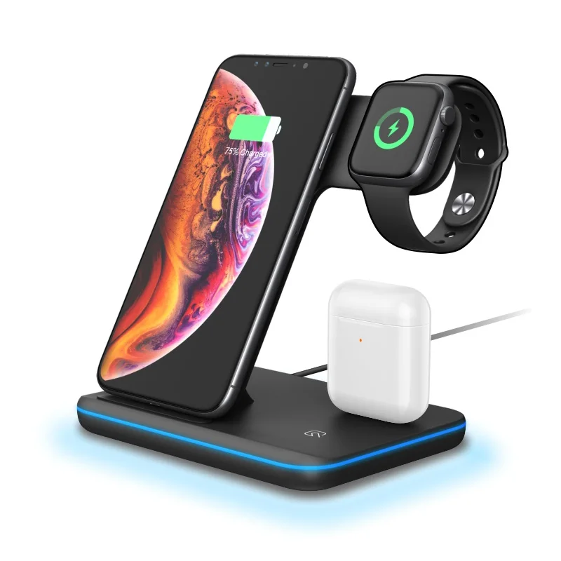 3 в 1 15 Вт Qi беспроводные зарядные устройства для iphone Xs 11 iWatch Series 4 3 Aipods 2 pro SIKAI Быстрая зарядка QC 3,0