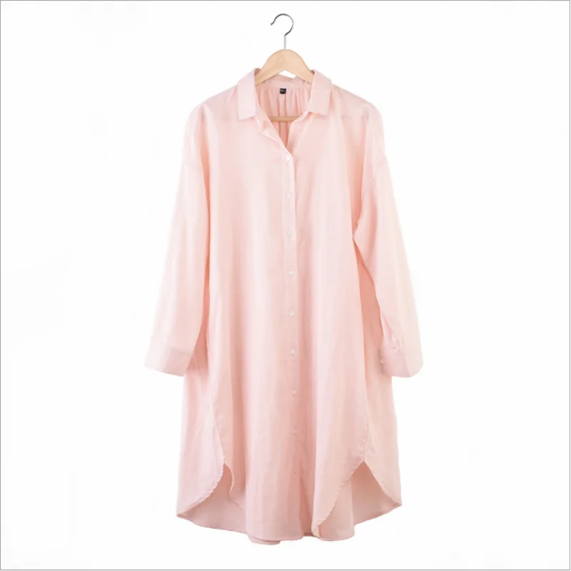 Весенне-осенняя ночная рубашка наивысшего качества, женская простая ночная рубашка, женская ночная рубашка из хлопка, женская ночная рубашка с длинным рукавом - Цвет: Pink 1
