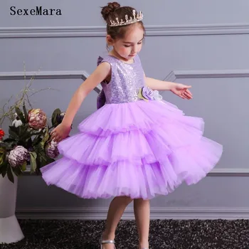 

New Layered Puffy Tulle Sequins Flower Girls Dresses Ball Gown Girls First Communion Dress Princess Dress for Birthday Party