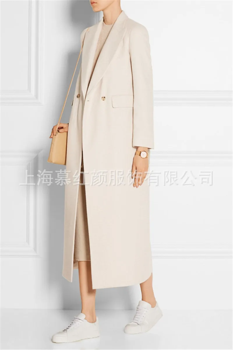 Офисное женское винтажное элегантное белое пальто оверсайз зимнее шерстяное корейское женское длинное пальто