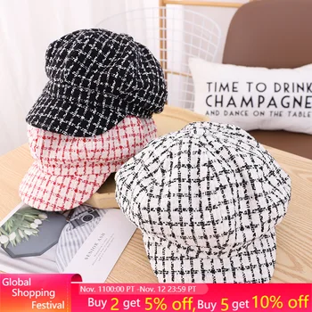 

2020 New Autumn Beret Caps girl Slouchy Plaid Retro Hats Breathable Winter Warm British Painter Style Girls Beret Lady Hat