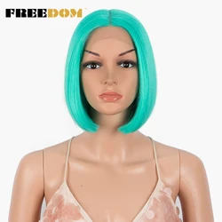 FREEDOM Synthetic Lace Wigs For Black Women Short Bob Straight Ombre Blonde Red Green Pink Wig 10 Inch Synthetic Cosplay Wigs