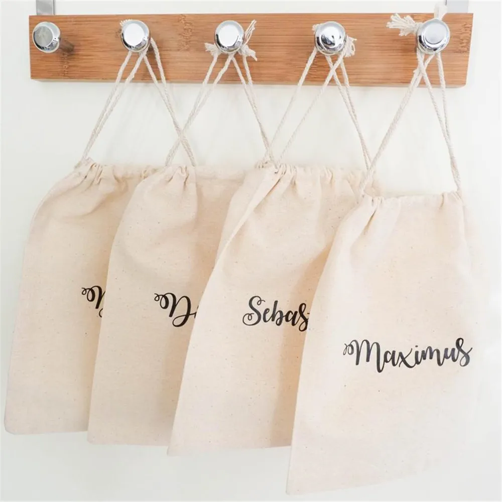 Favour-Bags Pouch Personalised Named Custom Cotton Drawstring Bags-Weddings with Calligraphy-Font
