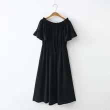 Новое Стильное платье большого размера в Корейском стиле, черно-белое шифоновое платье с открытыми плечами, облегающее длинное платье для похудения Sk