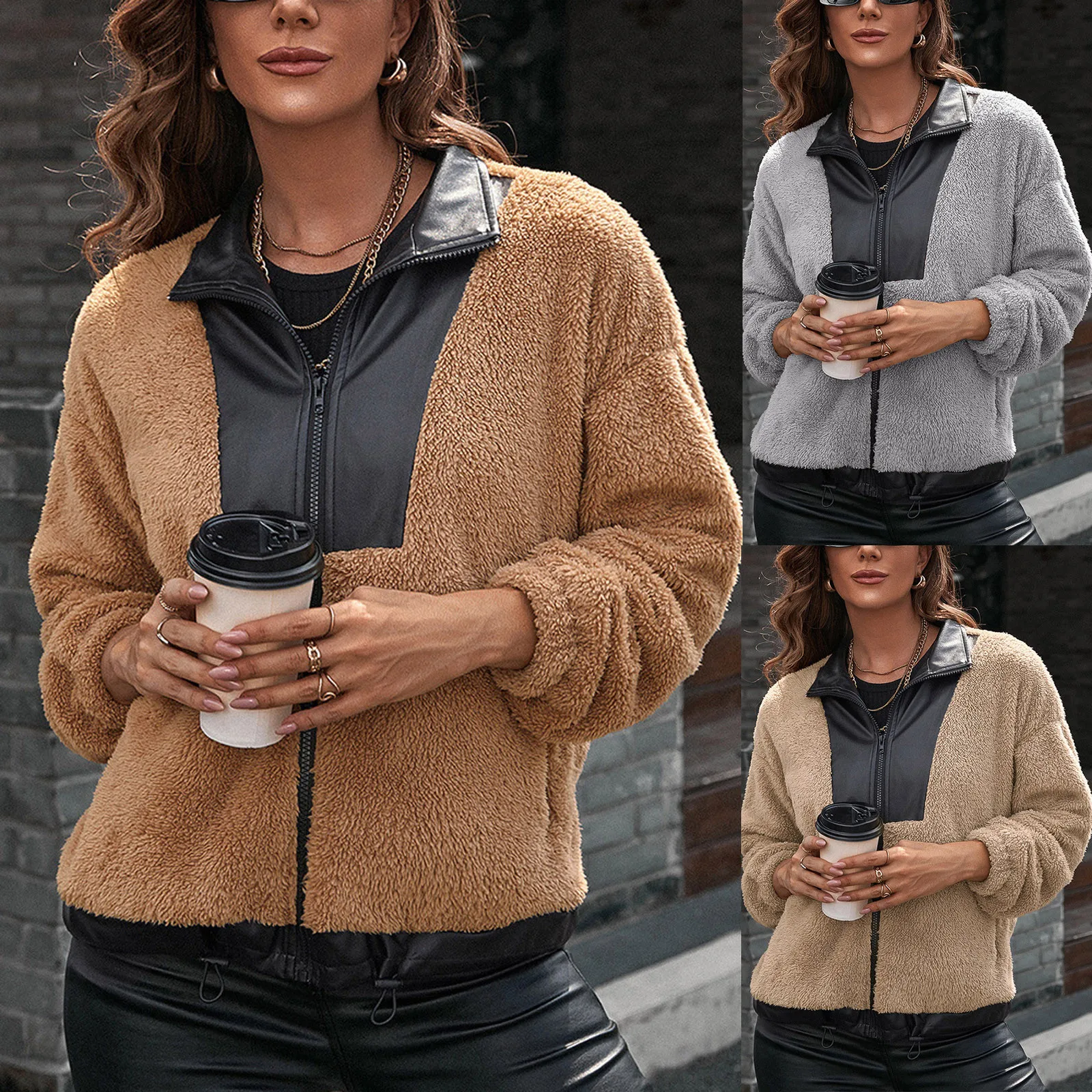 Fashion Women's Winter Jackets Warm Faux Coat Jacket Winter Zipper Patchwork Traf Long Sleeve Outerwear Куртка Женская Куртки 1