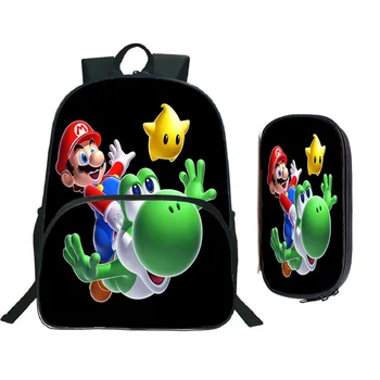 

Hot Sale High Quality Super Mario Backpack School Bags Fashion Colourful Pattern Schoolbag (2pcs Set/Backpack+pencil Case)