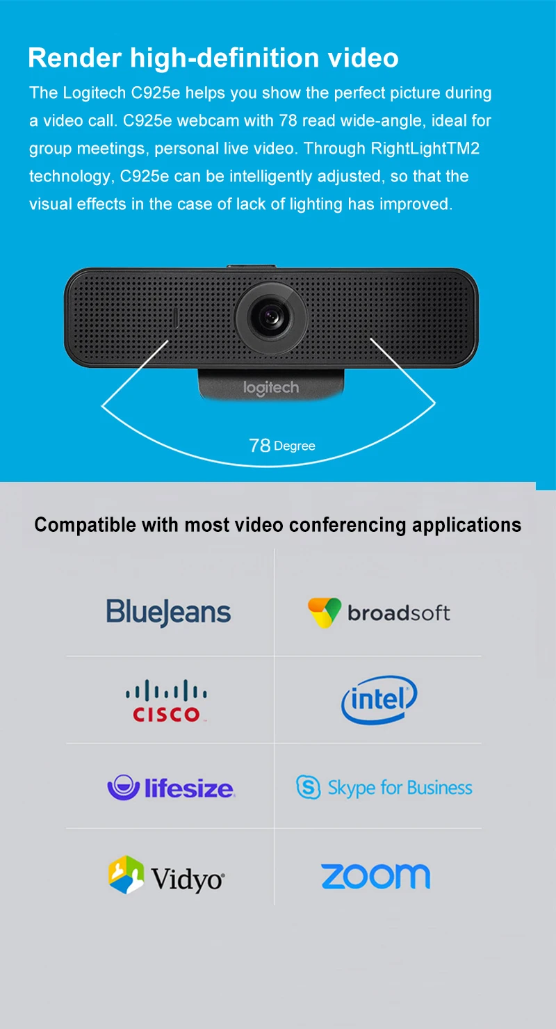 Веб-камера logitech C925e с Full HD 1080 P/30fps-720P/60fps CMOS веб-камера со встроенным абажуром конфиденциальности и встроенным микрофоном