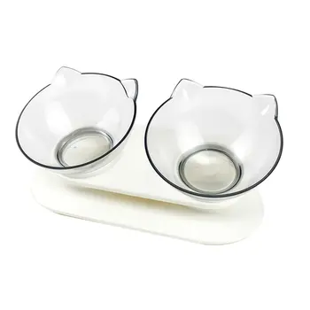 

HOT Cat Bowls With Stand Pet Feeder Double Food Diner Bowl Set Perfect For Cats Ultra Small Oblique Pet Bowl-Transparent